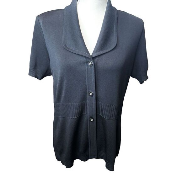 Exclusively Misook Womens Black Knit Short Sleeve Top Size M Decorative Buttons - Picture 1 of 5